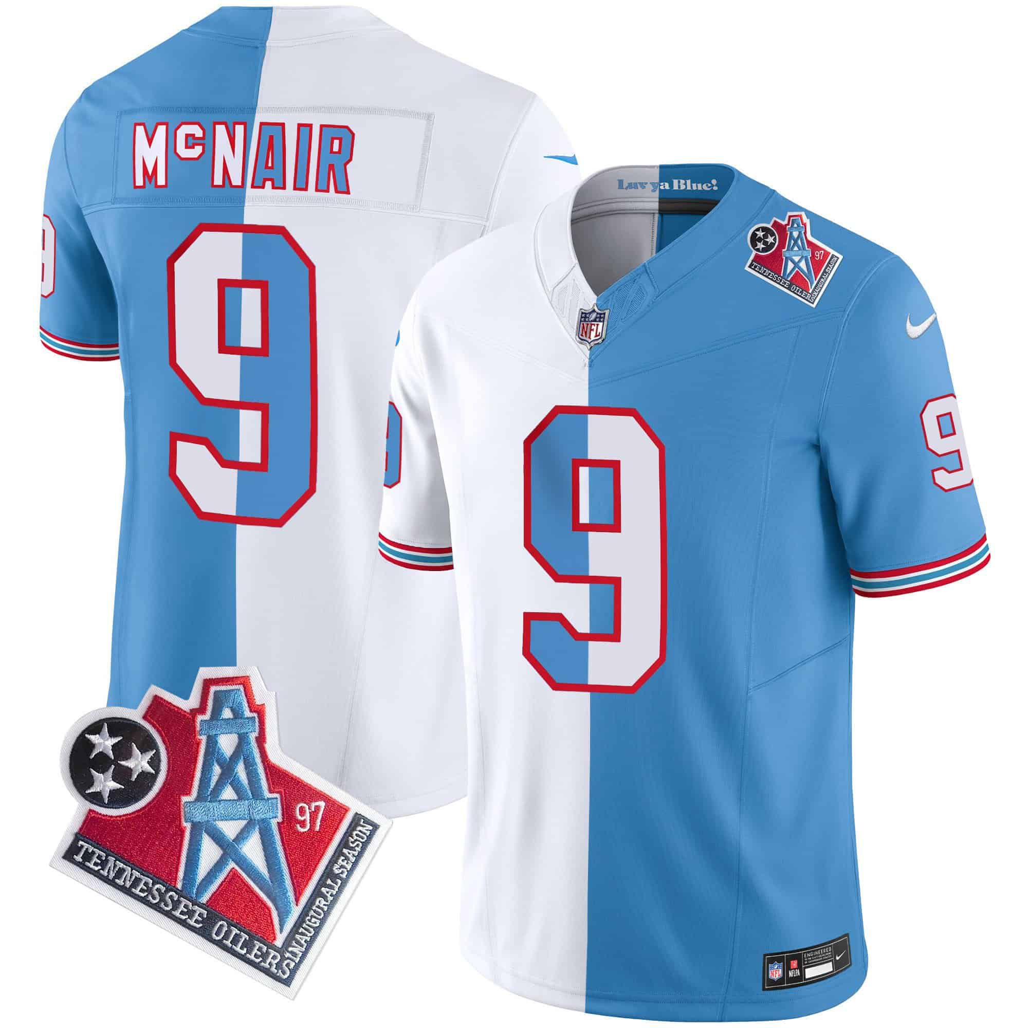 Men Tennessee Titans 9 Mcnair Light Blue with white 1997 Throwback 2024 Nike Limited Vapor NFL Jersey